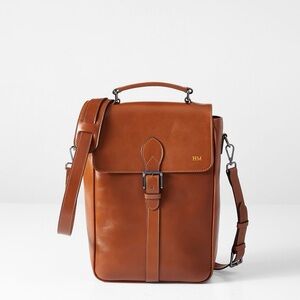 Mark & Graham Graham Leather Double Wine Bottle Carrier Bag in Camel Brown